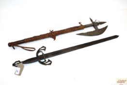A decorative axe with a decorative sword