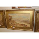 19th Century school study of Thames River scene wi