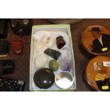 A collection of onyx and glass paperweights etc.