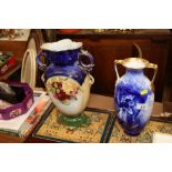 A Royal Doulton blue and white vase; and another c