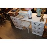 A white laminate pedestal dressing table, stool an