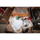 A sewing box and miscellaneous sewing items