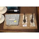 A set of distressed coat hooks and a letter rack