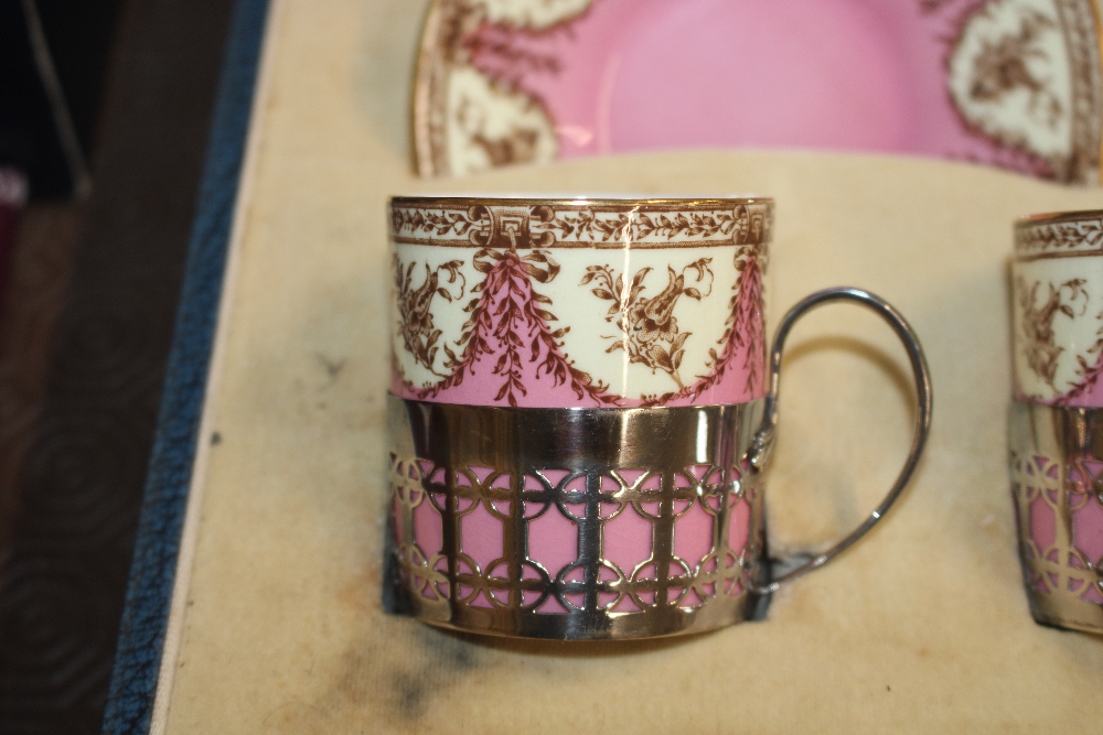 A cased set of six Royal Worcester silver mounted - Image 2 of 6