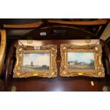 Two gilt framed studies of a Suffolk windmill and