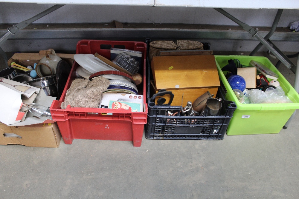 Four boxes containing kitchen utensils, sundry gla