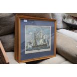 A set of four oak framed prints of ships