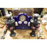 A china mantel clock and a pair of Athens floral d