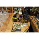 A quantity of vases, horse ornaments, a framed pri