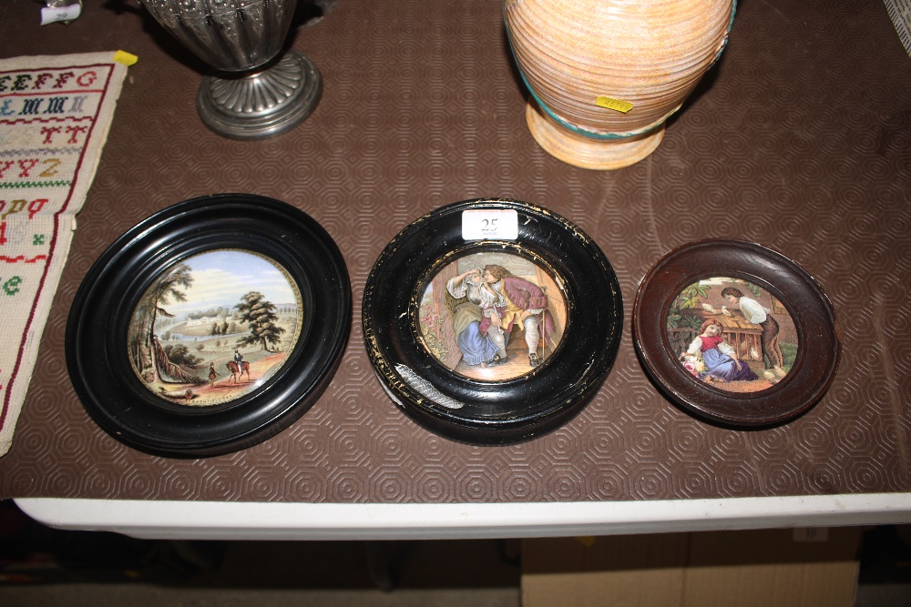 Three framed Pratt ware lids