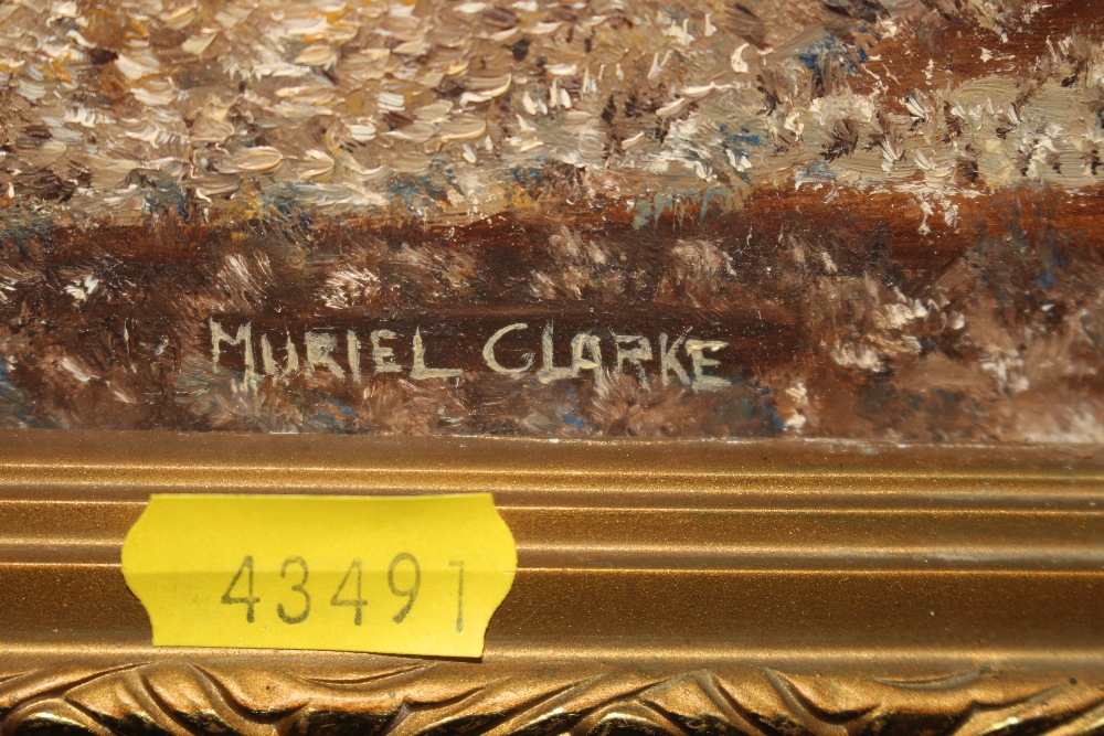 Muriel Clarke, oil study of coast town scene, sign - Image 3 of 3