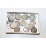 A box of mostly silver Threepences