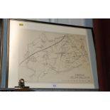 A framed and glazed map of Wherstead, outlined fro