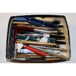 A box of various pens to include Parker; Slim Fold