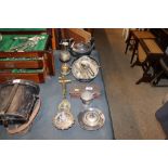 A quantity of various silver plated and brassware;