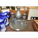 A quantity of various antique and later pewter ite