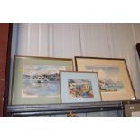 Three framed and glazed watercolours, two depictin