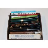 A box of various pens to include Parker 17