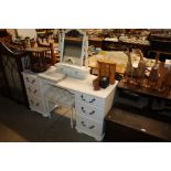 A white laminate pedestal dressing table, stool an