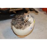 A taxidermy baby ostrich contained in egg