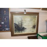 Oil on canvas, depicting barges, signed to bottom