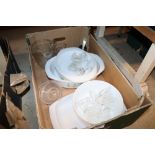 A box containing various glassware; Pyrex dishes;