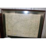 A framed and glazed trench map depicting WWI trenches