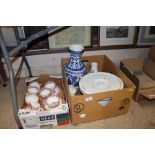 A quantity of Heathcote "Peking" patterned tea and dinnerware; a blue and white vase with six