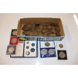 A box of mixed copper coinage; Crowns etc