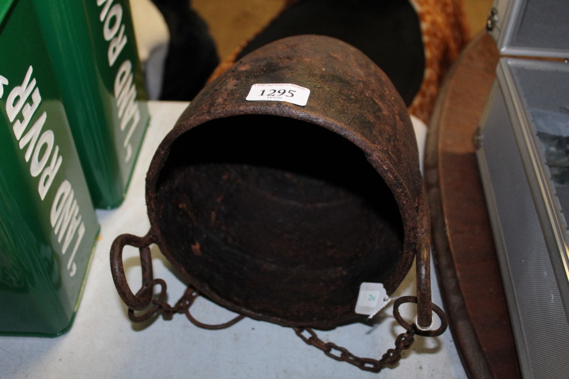 A hanging metal pot