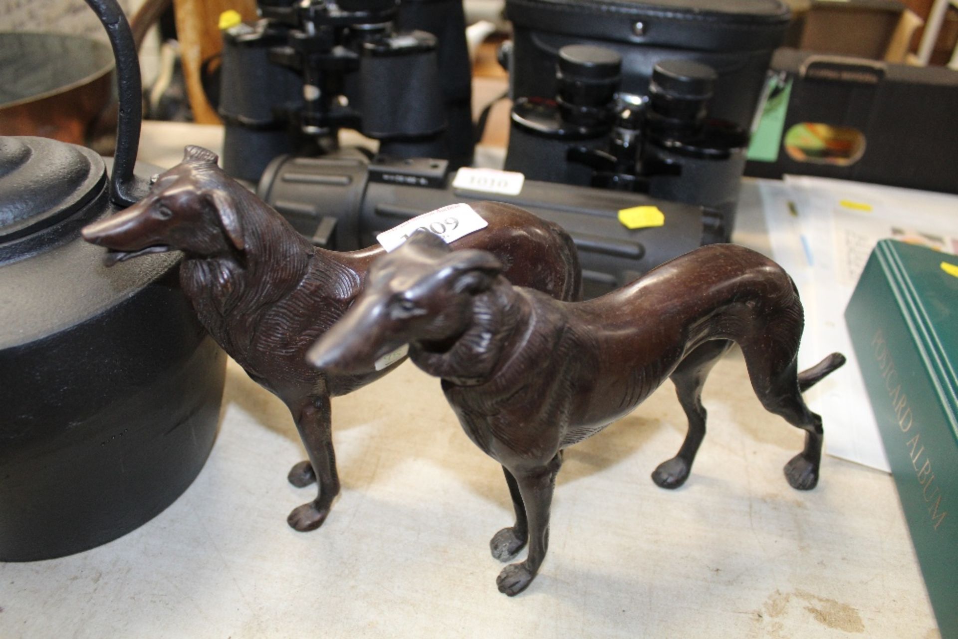 Two reproduction bronzed model dogs