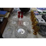 A quantity of various table glassware to include amber glass goblets