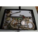 A box containing various costume jewellery; silver