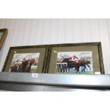 Two photographic horse racing prints, bearing sign