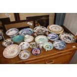 A collection of various antique china plates to in