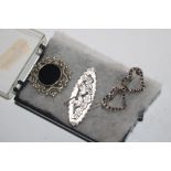 Three antique Sterling silver sweetheart brooches,