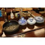 A Denby fruit bowl; various blue and white china e