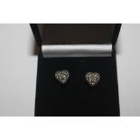 A pair of silver and marcasite set heart shaped ea