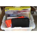 A box of stationery, notepads etc.