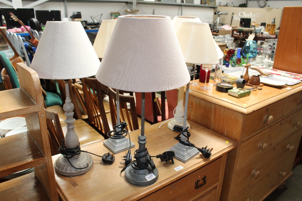 Five various table lamps and shades