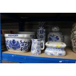 A collection of ble and white china to include jar