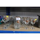 A collection of pheasant decorated drinking glasse