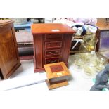 A jewellery chest and a wooden money box
