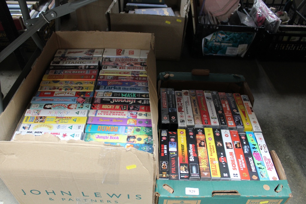 Two boxes of video tapes