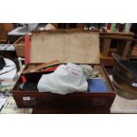 A vintage case and contents including gloves, lace