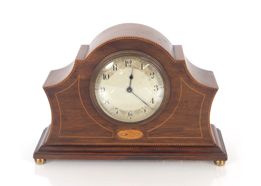 An Edwardian inlaid mahogany mantel timepiece of a - Image 2 of 3