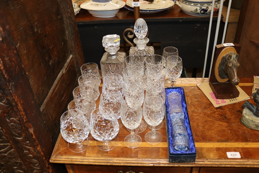 A quantity of cut glass drinking glasses; two deca