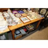 A pine and tile top kitchen table