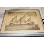 A framed and glazed coloured print depicting "Gale