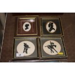 Four framed silhouettes, two signed G.A. Andrews